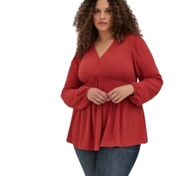 Torrid Babydoll Tunic Top  Rust Orange V Neck Rayon Crepe Plus 4X - Picture 1 of 3